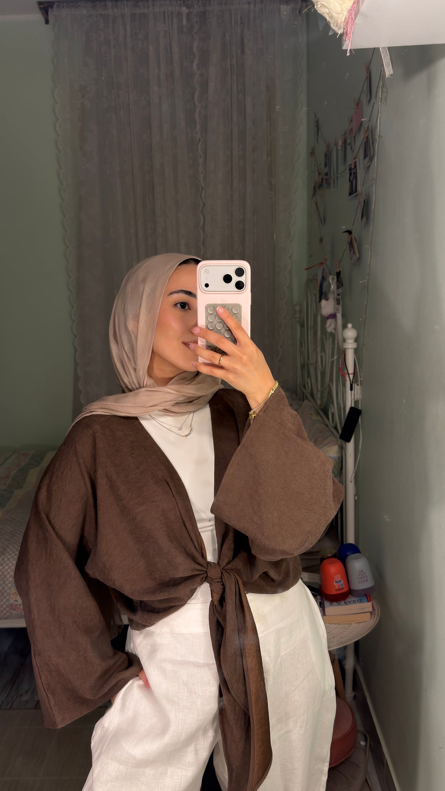 Cropped Flowy Sleeve Top - Brown