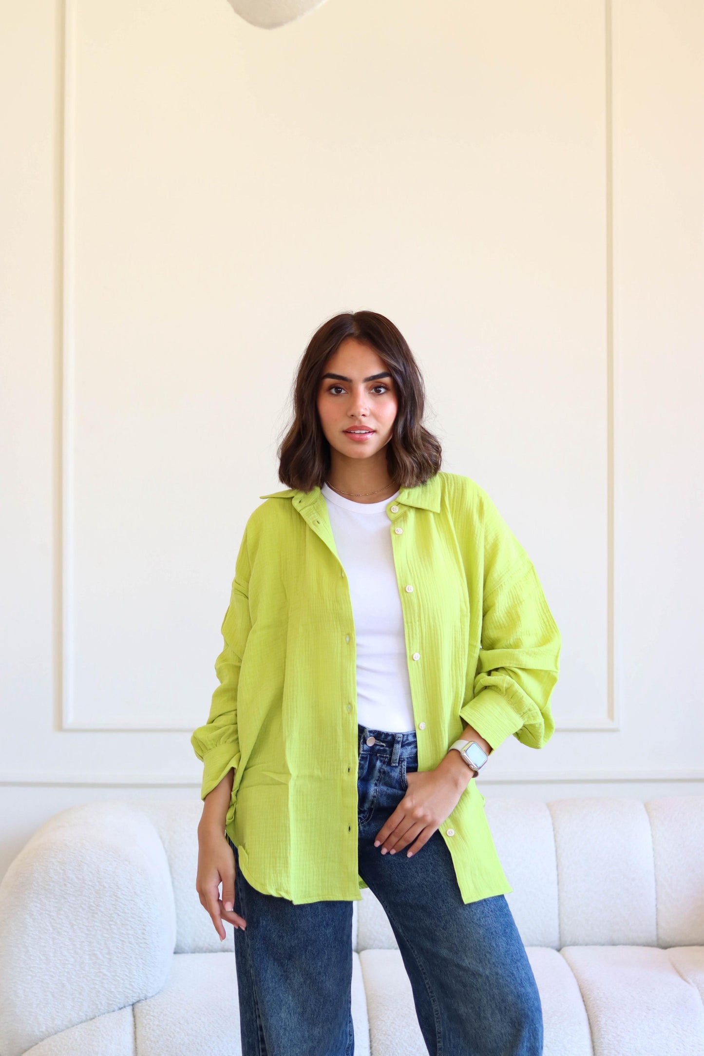 Waffle Cotton Shirt In Lime
