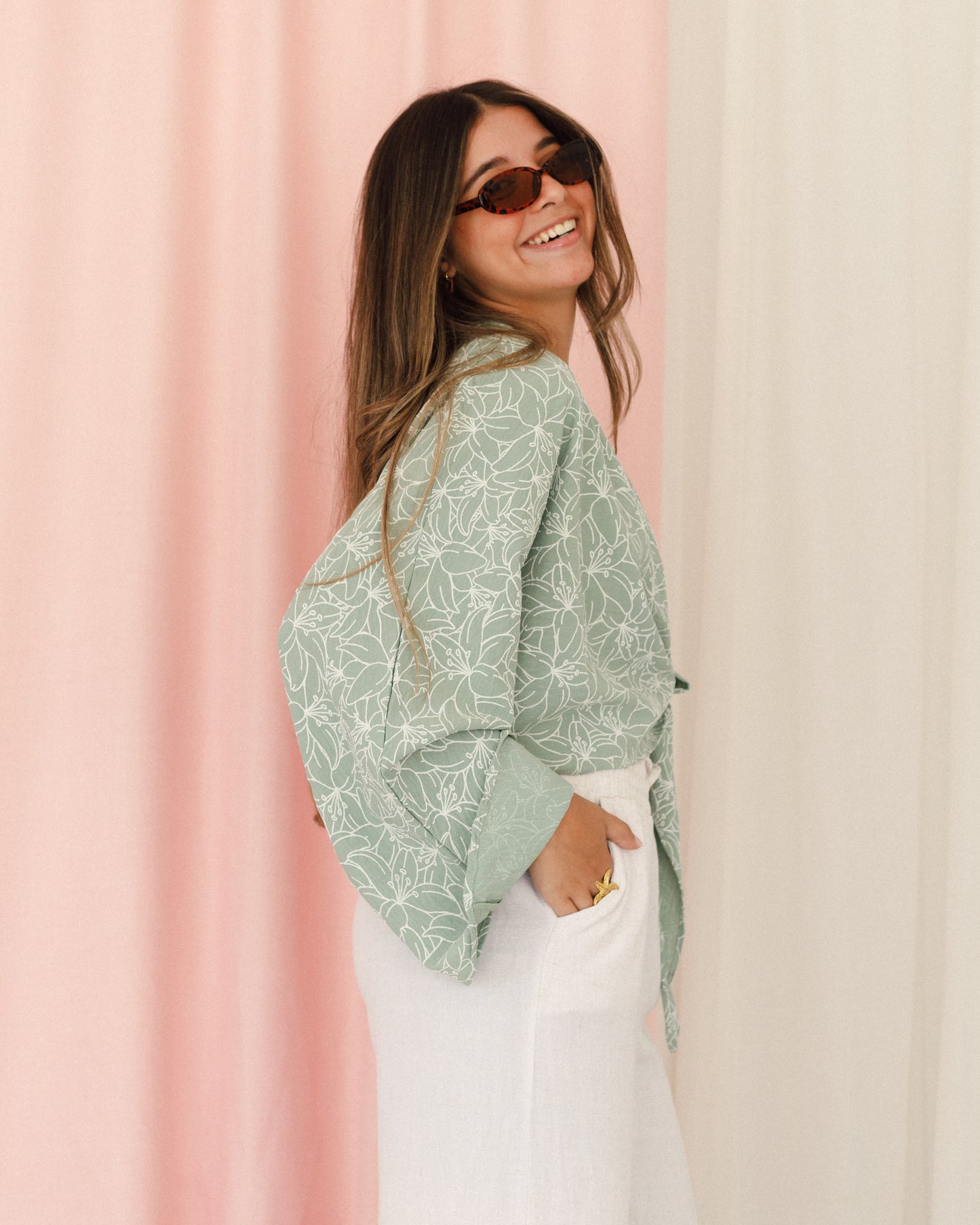 New Embroidered Tie Top Mint Green