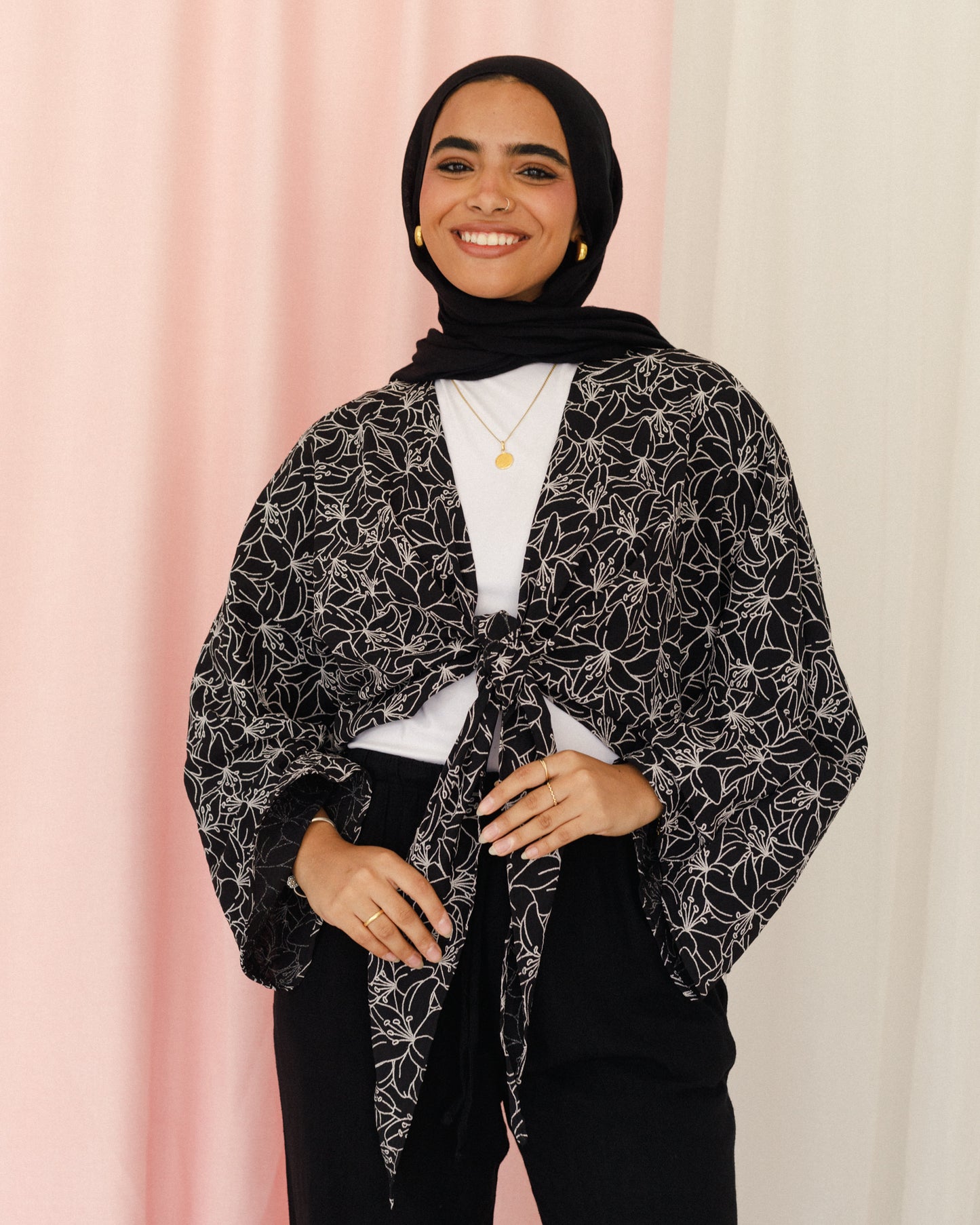 New Embroidered Tie Top Black