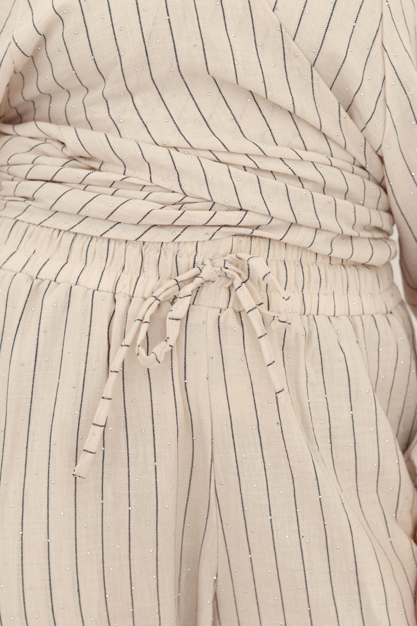 Studded Tie Set In Beige / Black Stripes