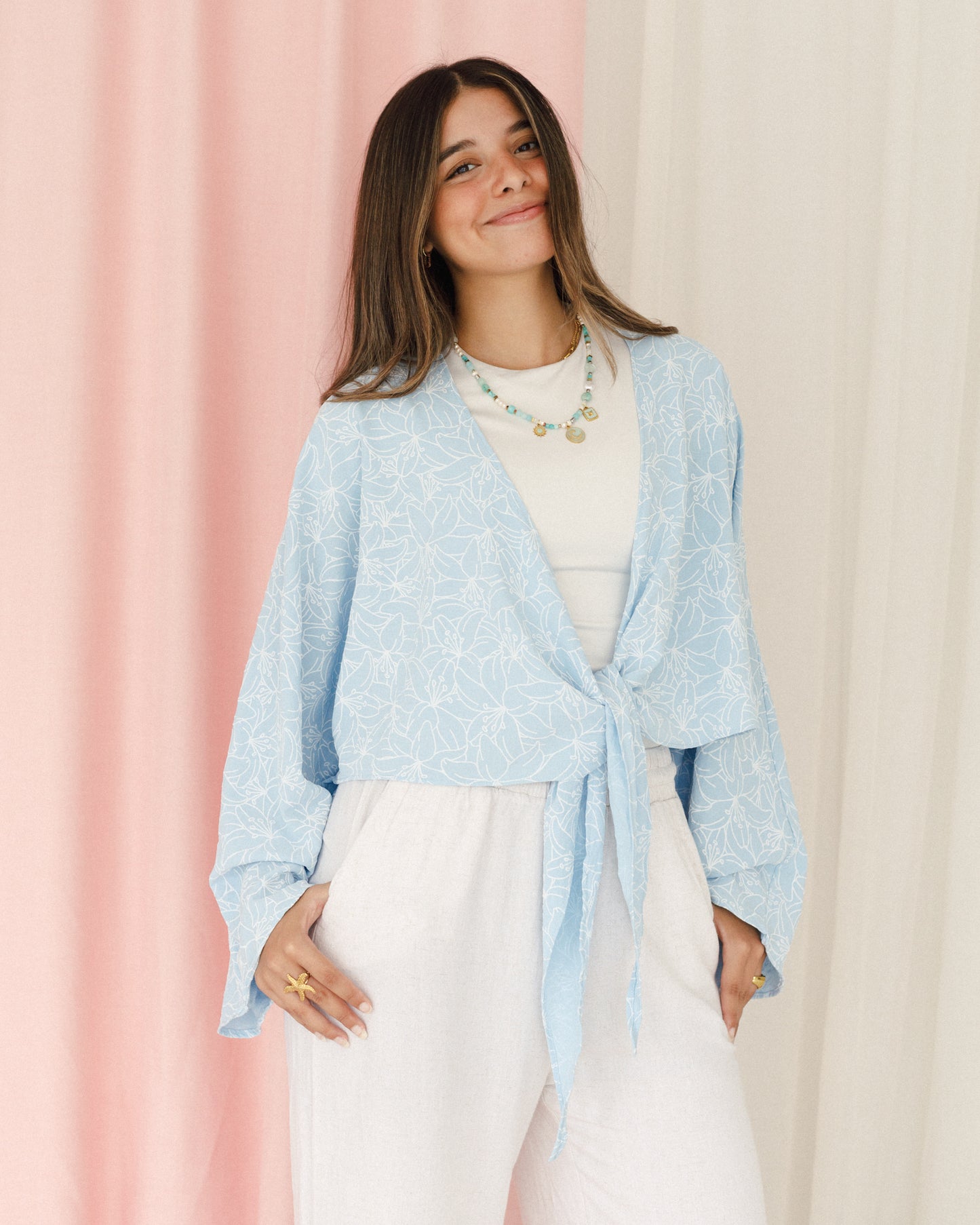 New Embroidered Tie Top Baby Blue