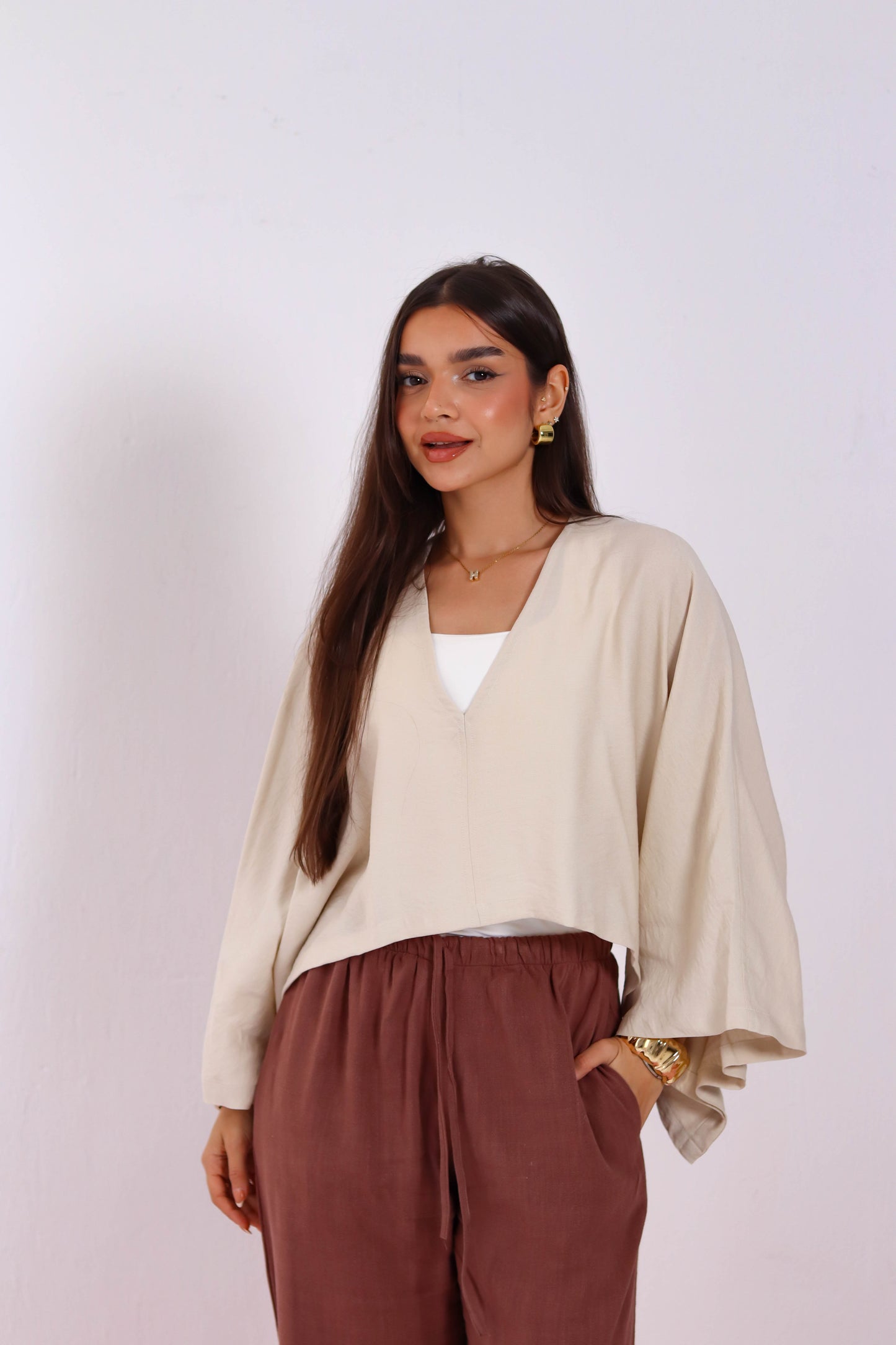 Cropped V neck - Beige