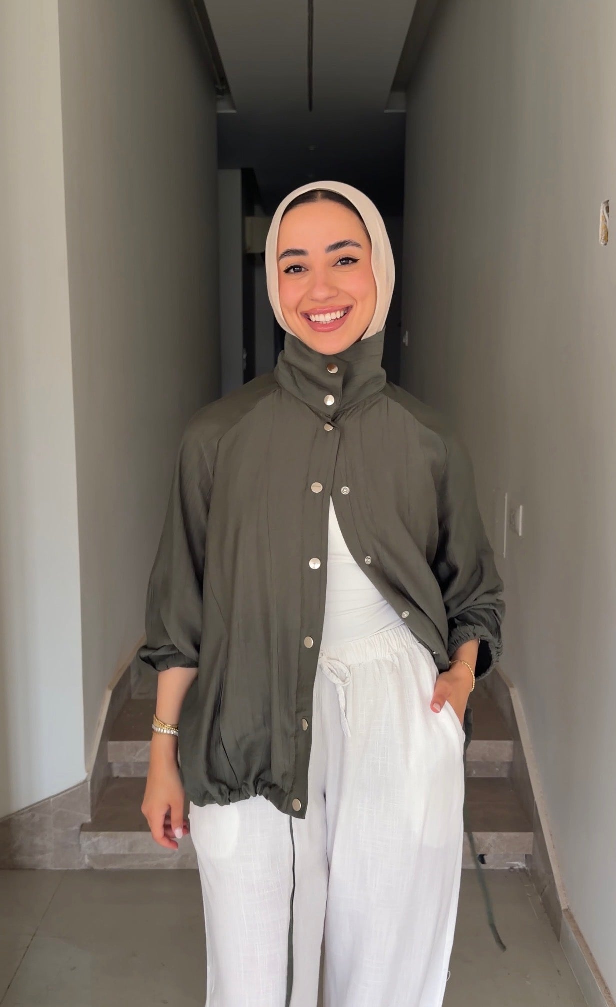 Silver Button Overshirt - Olive