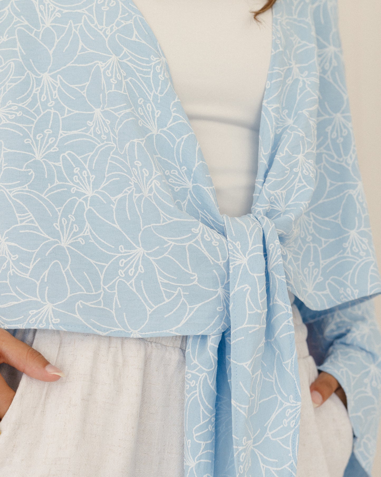 New Embroidered Tie Top Baby Blue
