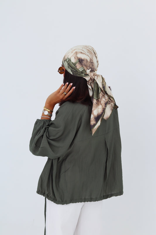 Silver Button Overshirt - Olive