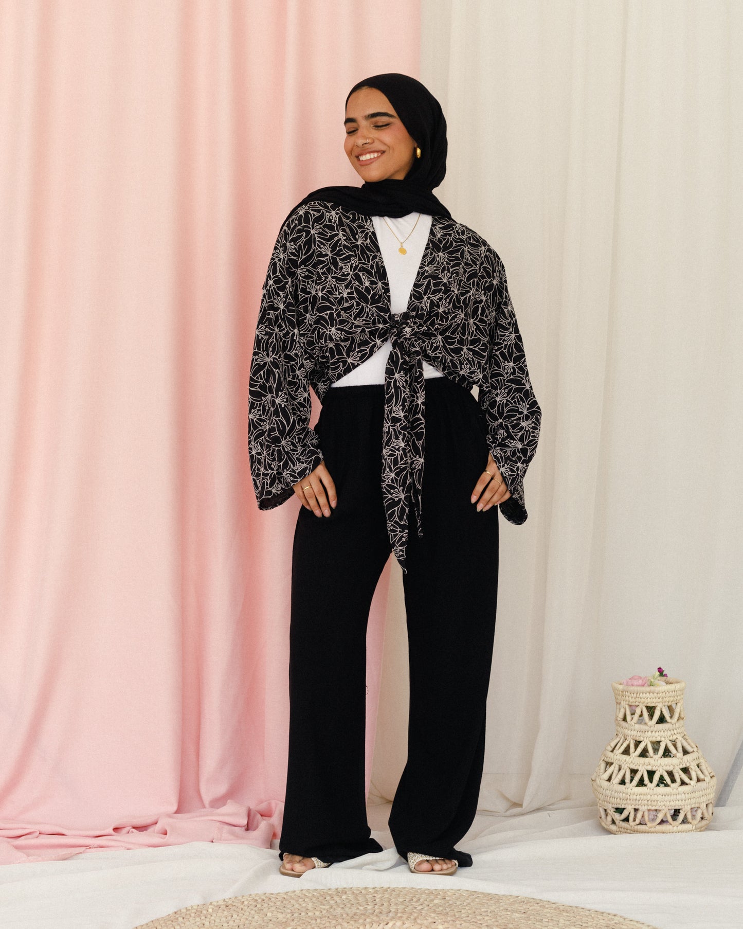 New Embroidered Tie Top Black