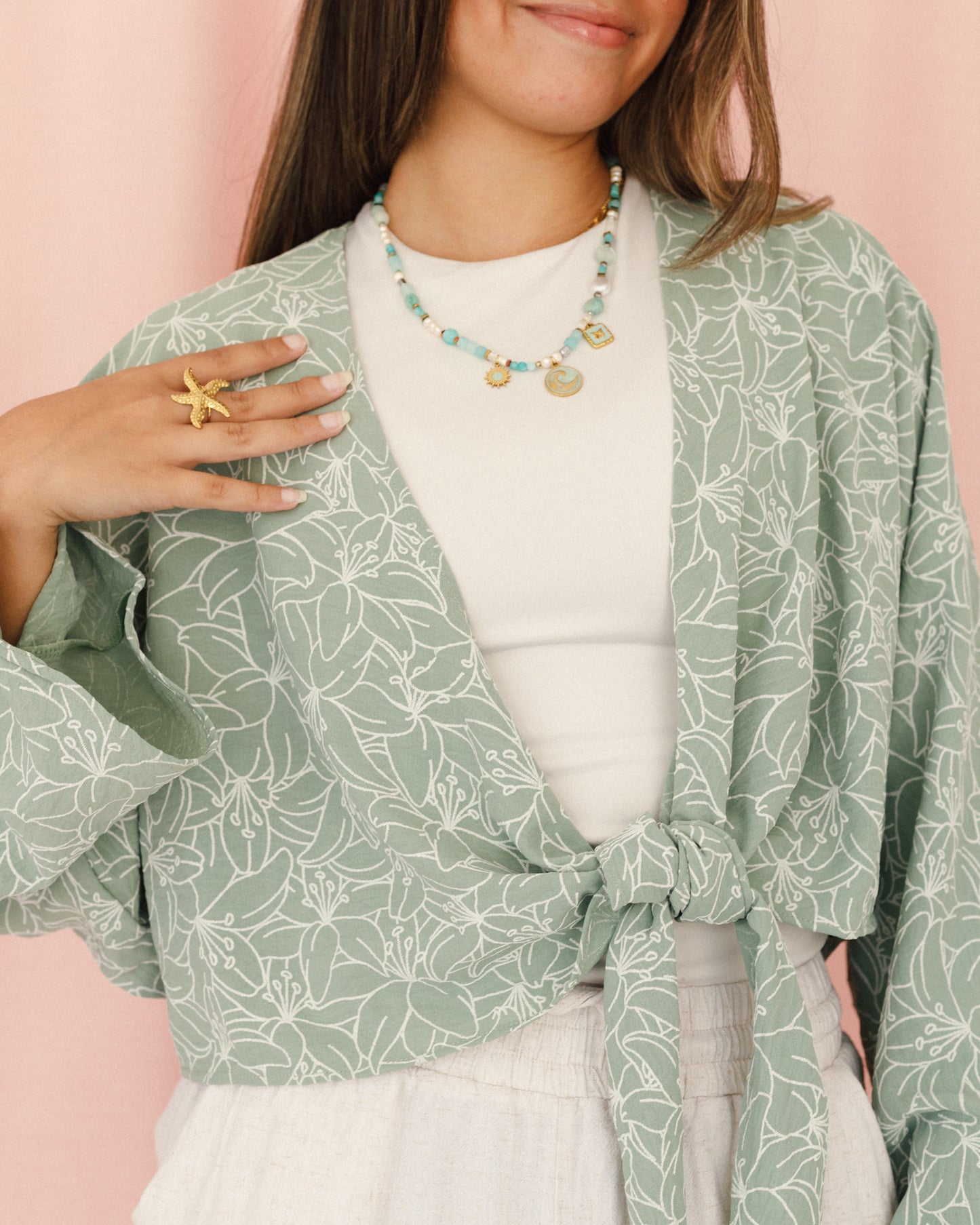 New Embroidered Tie Top Mint Green