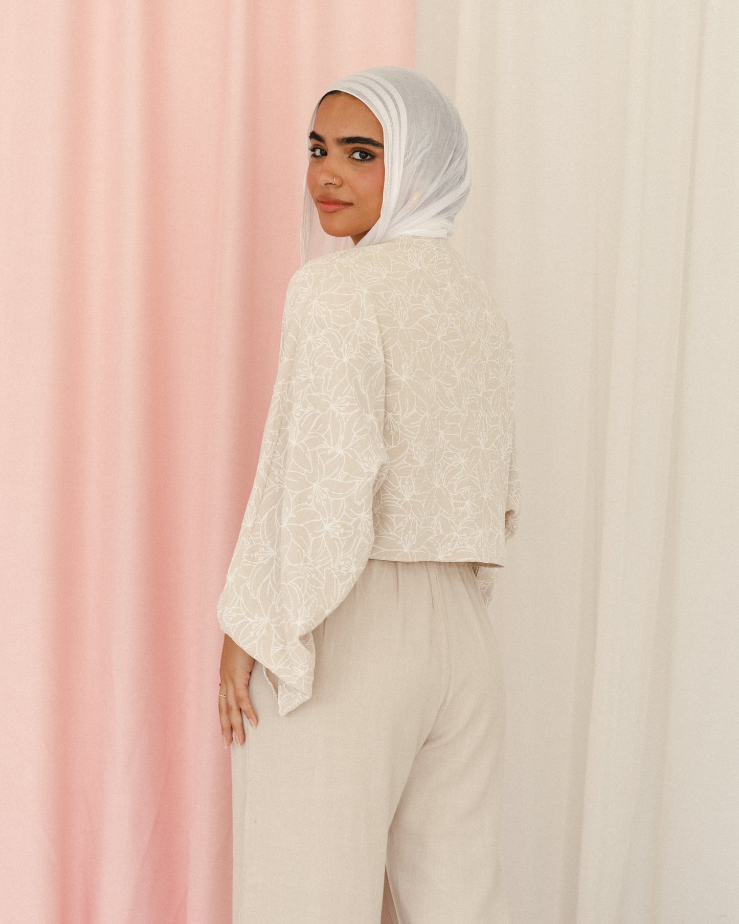 New Embroidered Tie Top Beige
