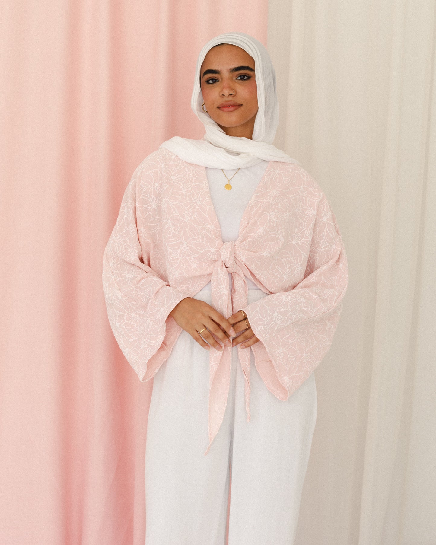 New Embroidered Tie Top Pink