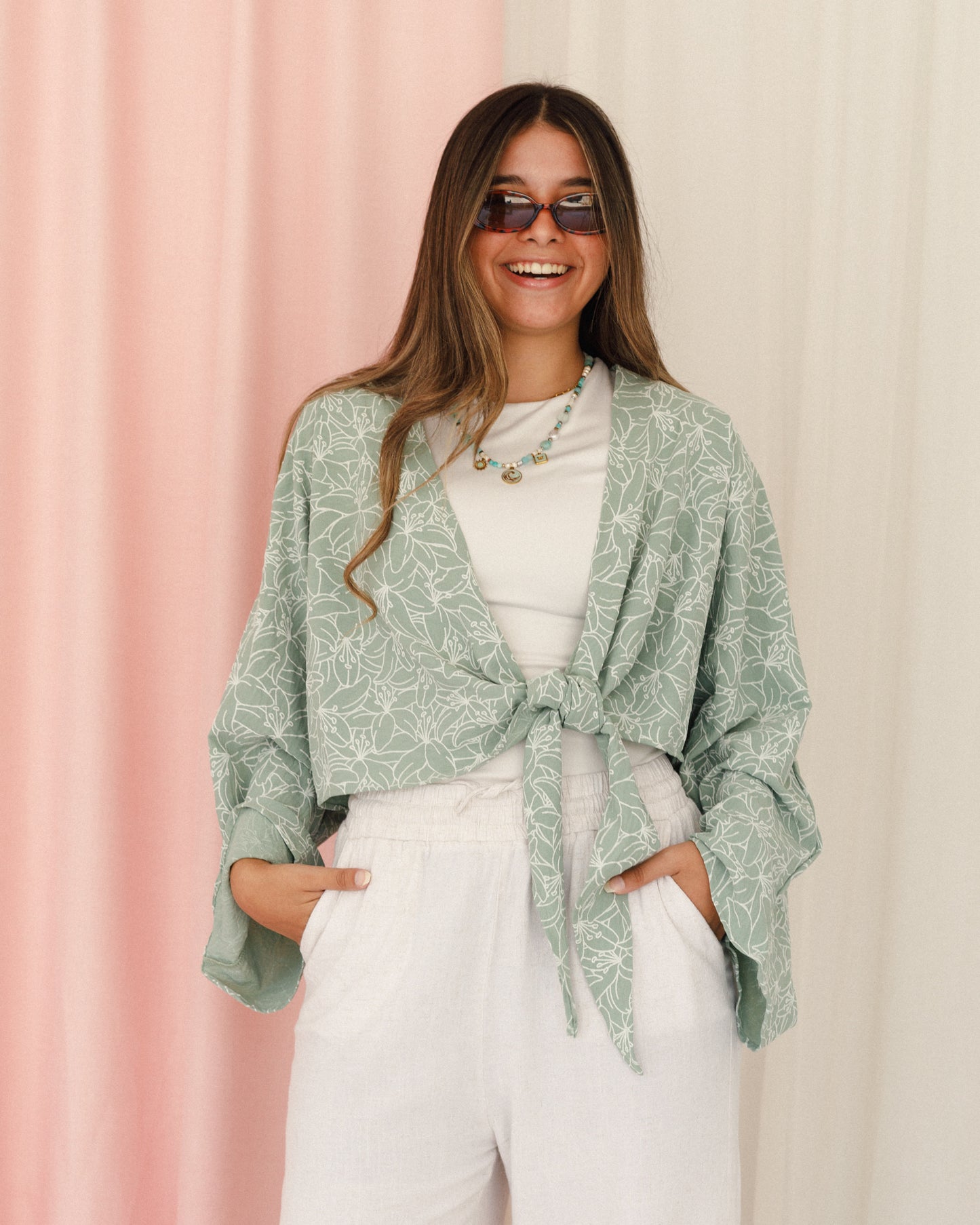 New Embroidered Tie Top Mint Green