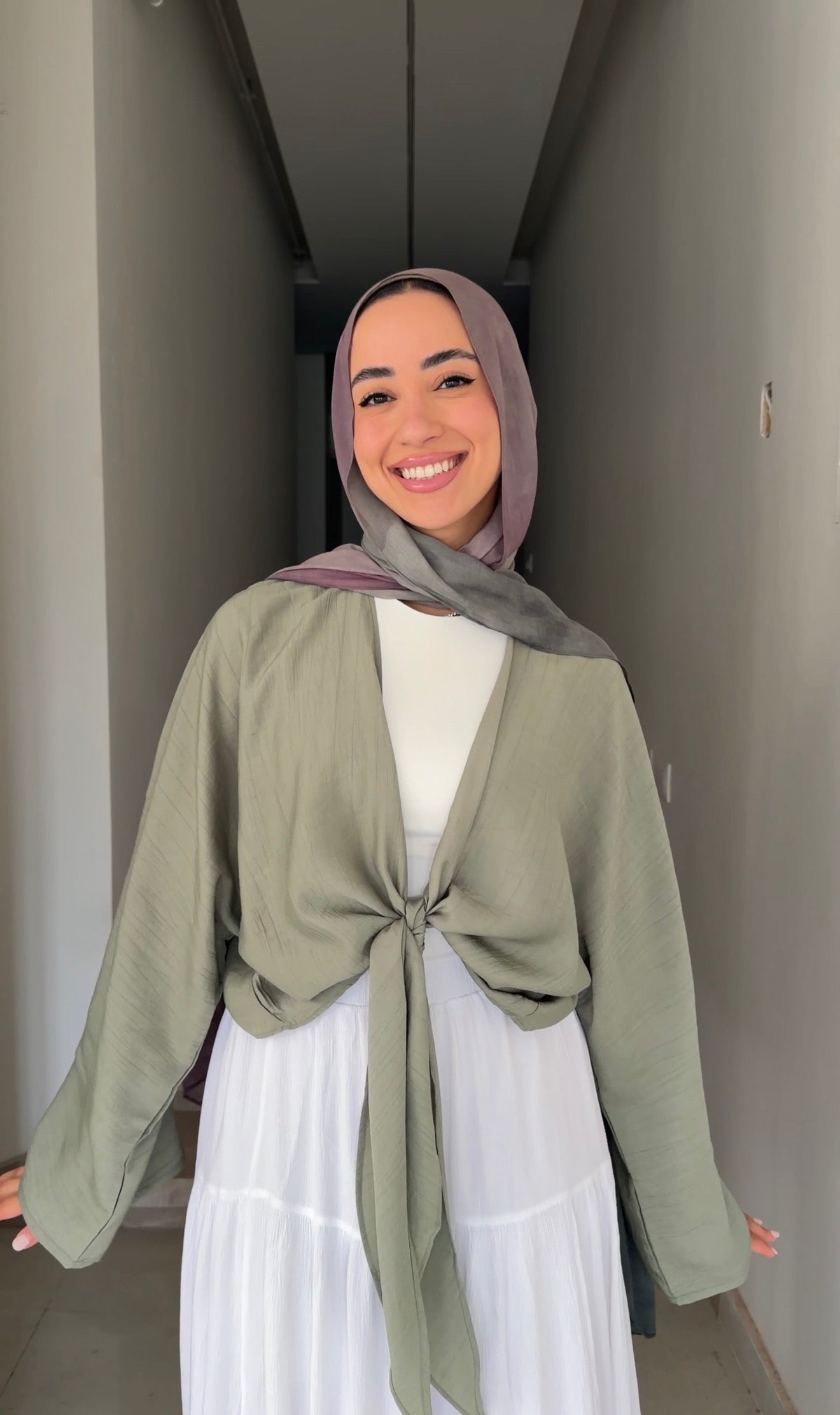 Cropped Flowy Sleeve Top - Sage Green