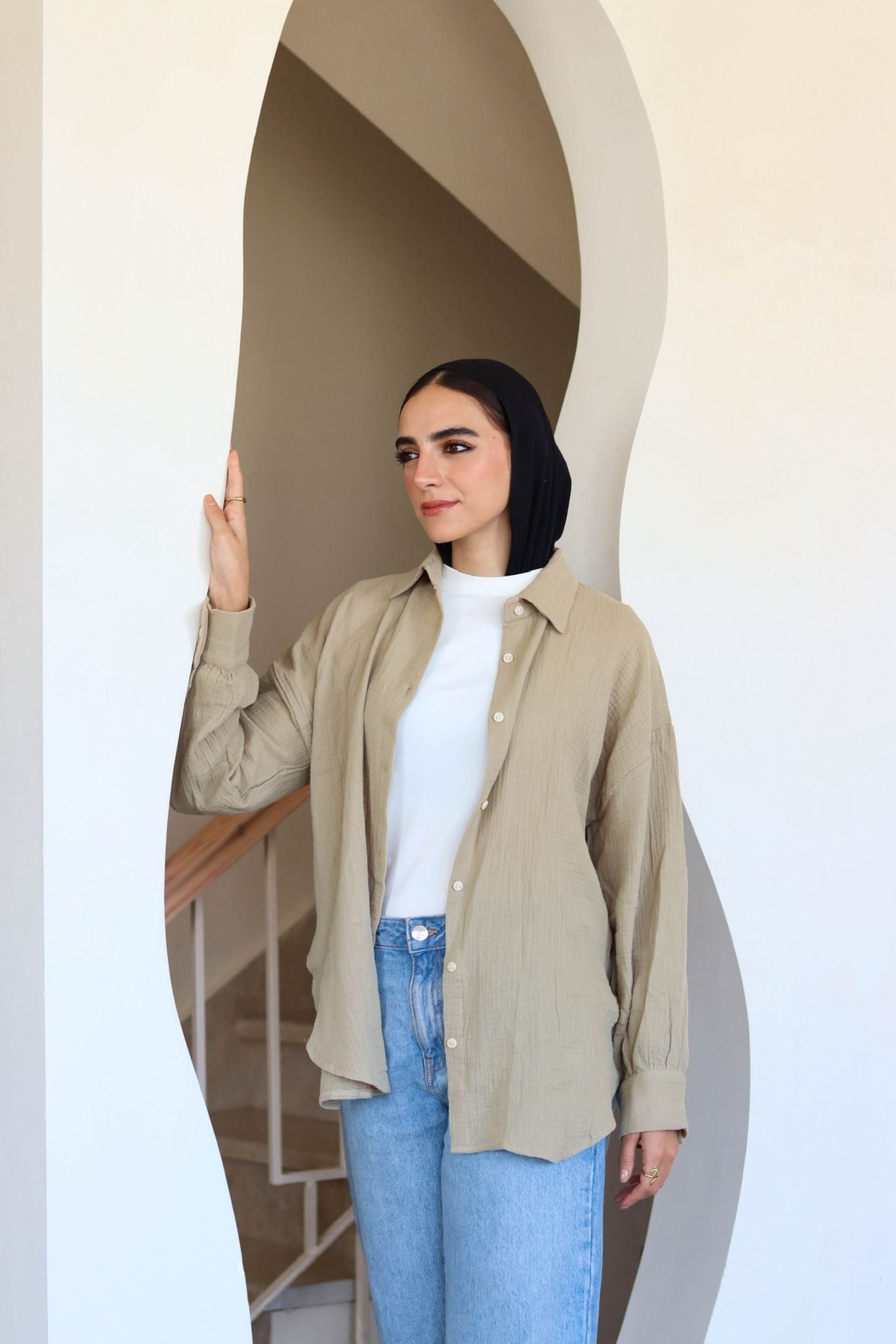 Waffle Cotton Shirt In Olive