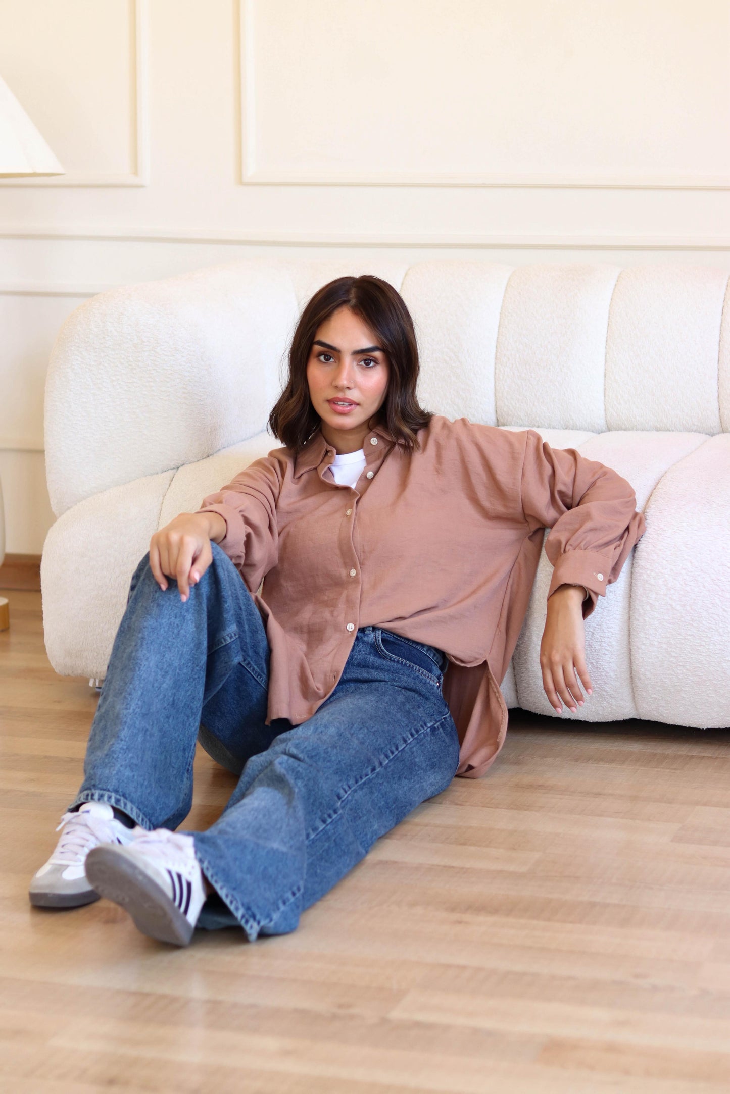 Oversized Cotton Shirt In Camel