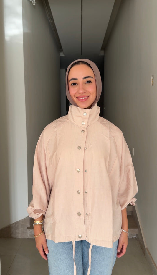 Silver Button Overshirt - Beige