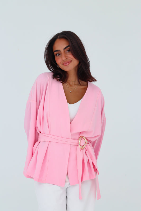 The Linen Drape Cardigan - Bubblegum