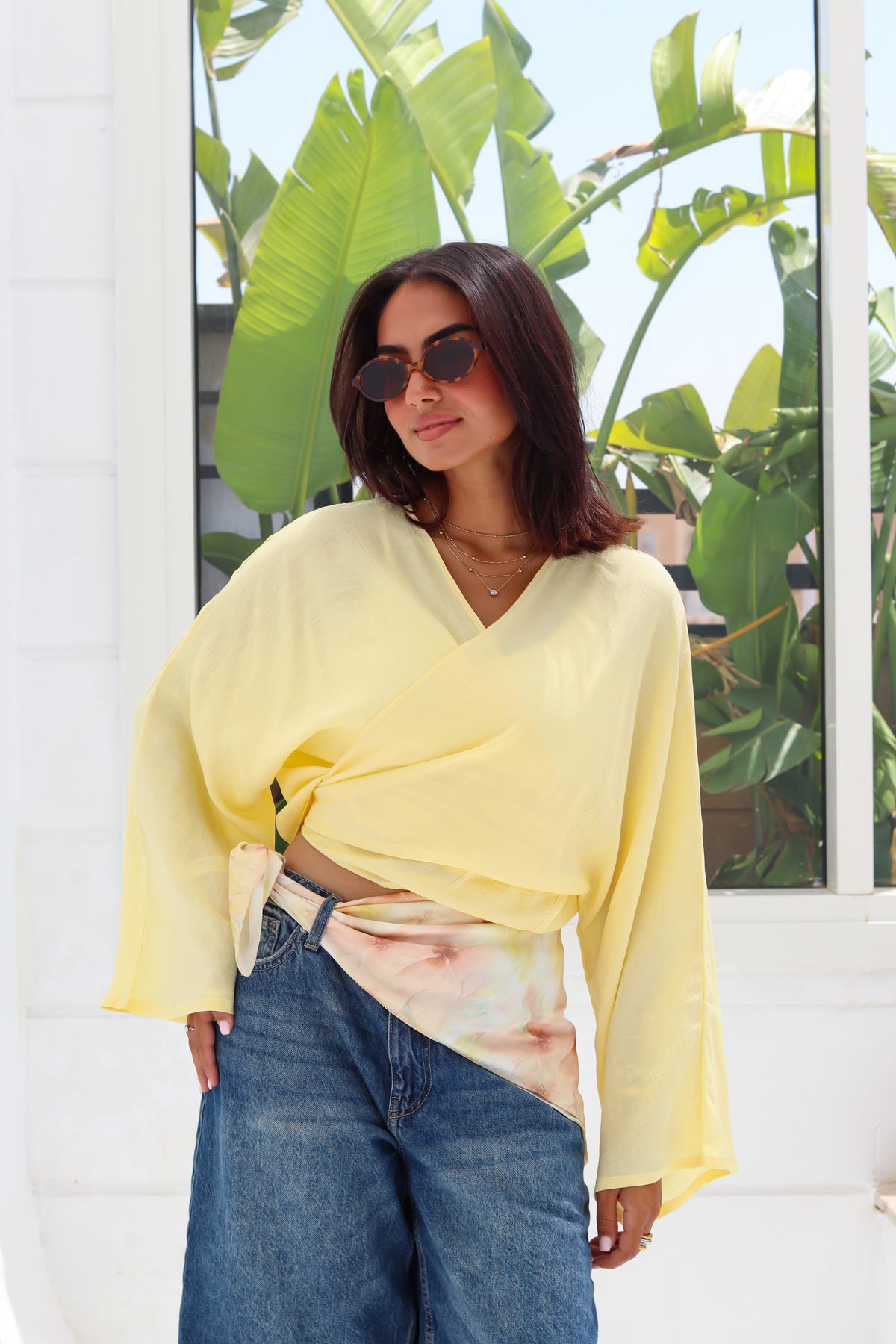 Cropped Flowy Sleeve Top - Butter Yellow
