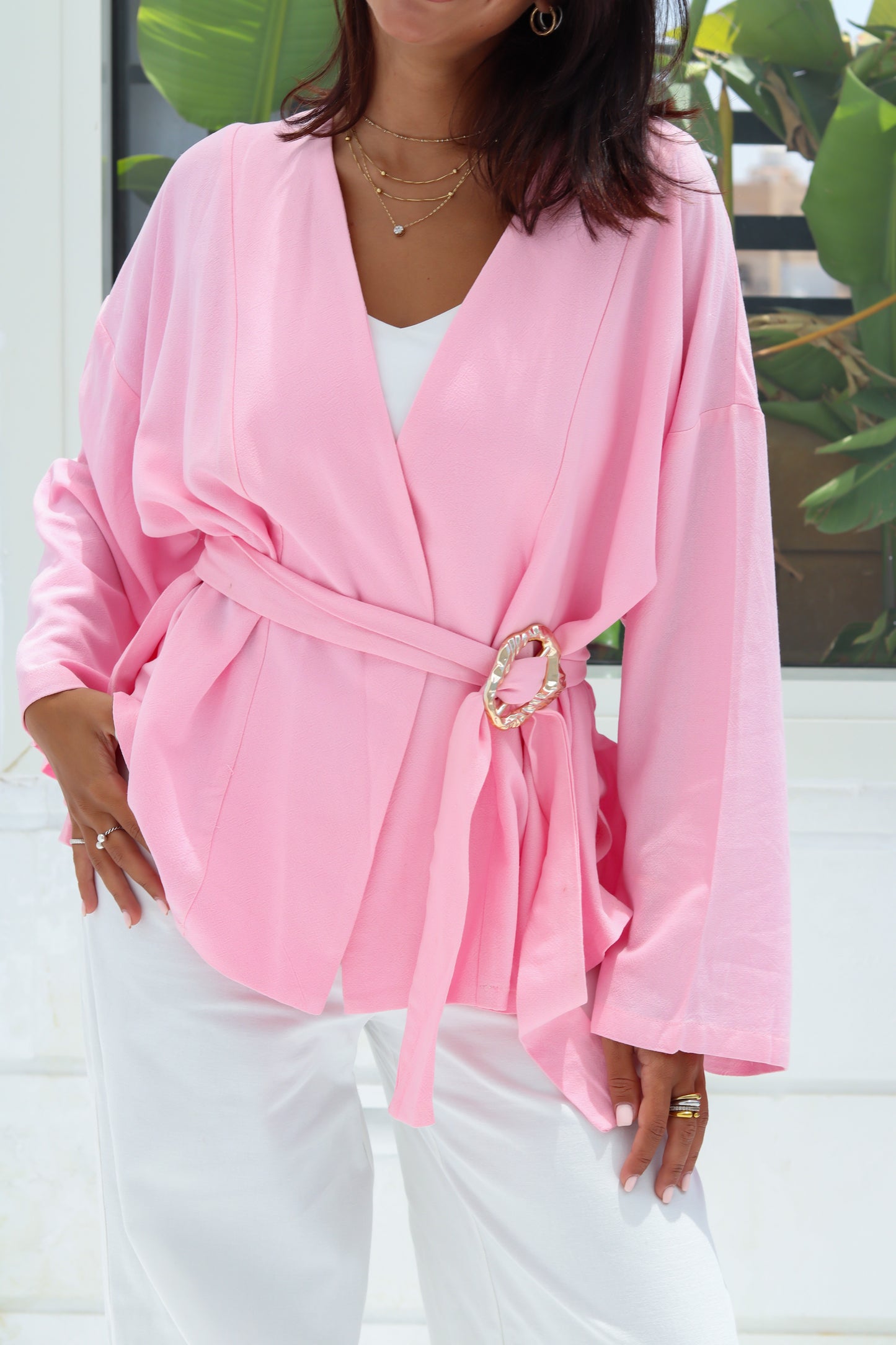 The Linen Drape Cardigan - Bubblegum