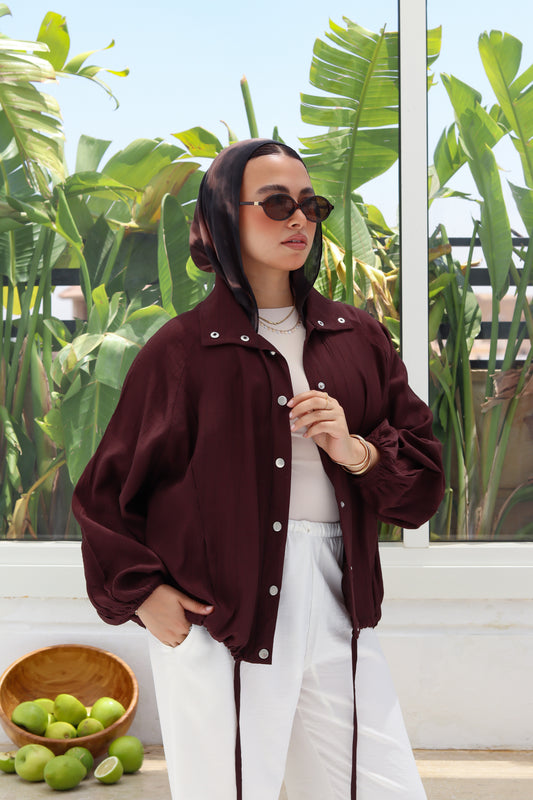 Silver Button Overshirt - Brown