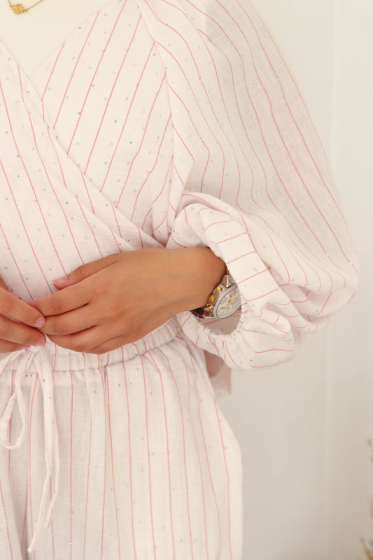 Studded Tie Set In Pink
