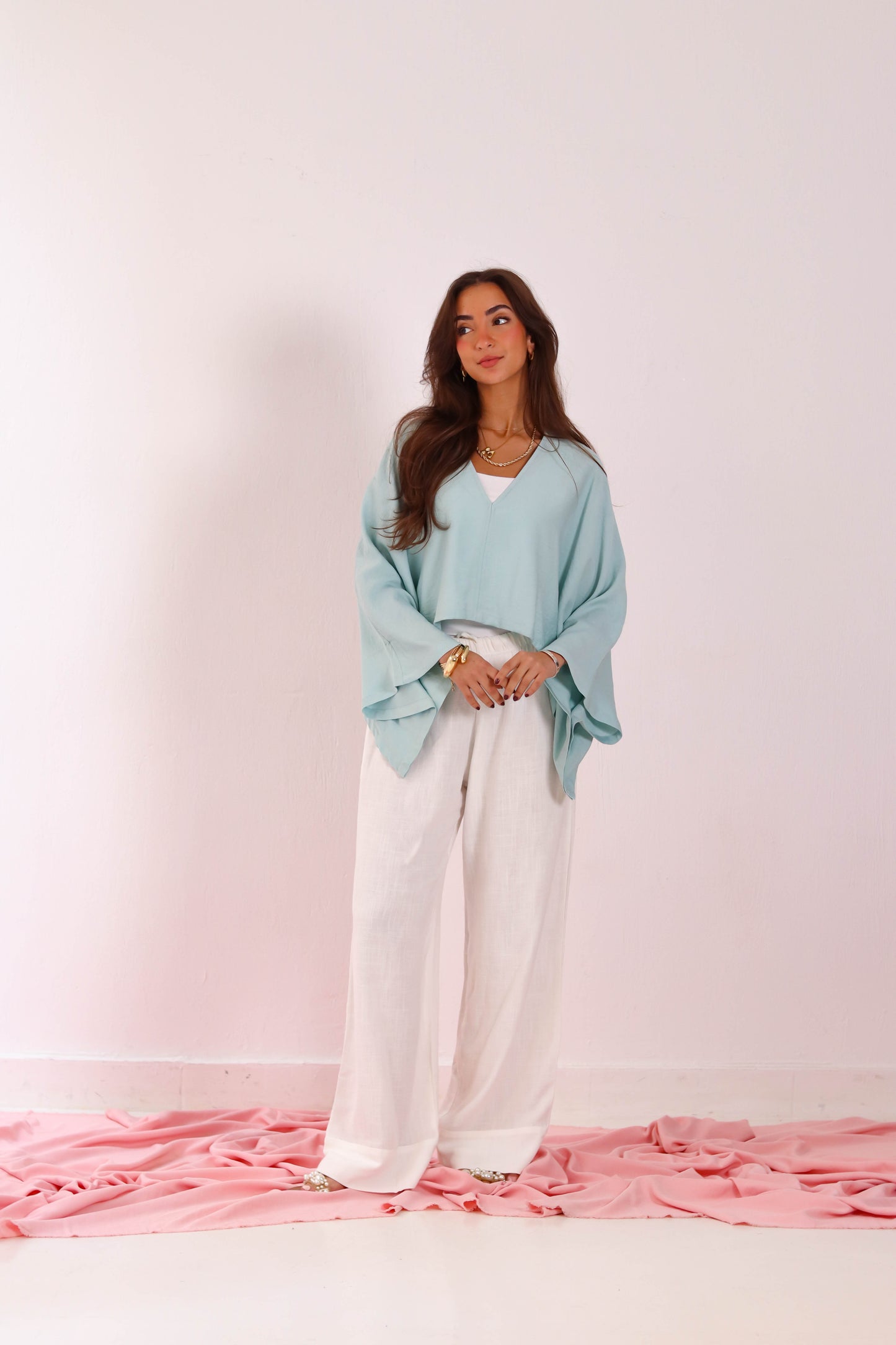 Cropped V neck - Blue