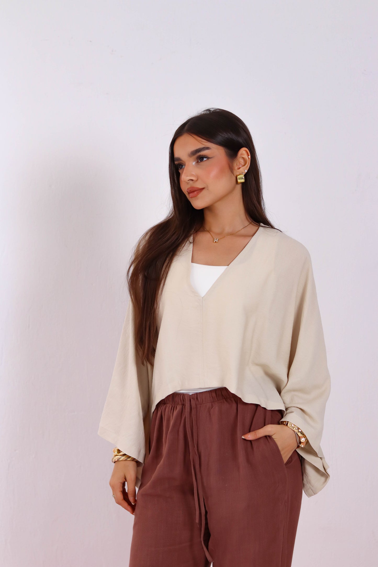 Cropped V neck - Beige