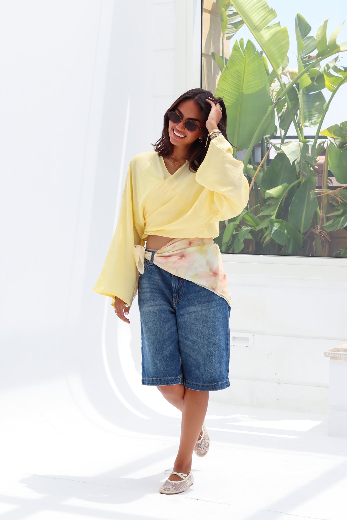 Cropped Flowy Sleeve Top - Butter Yellow