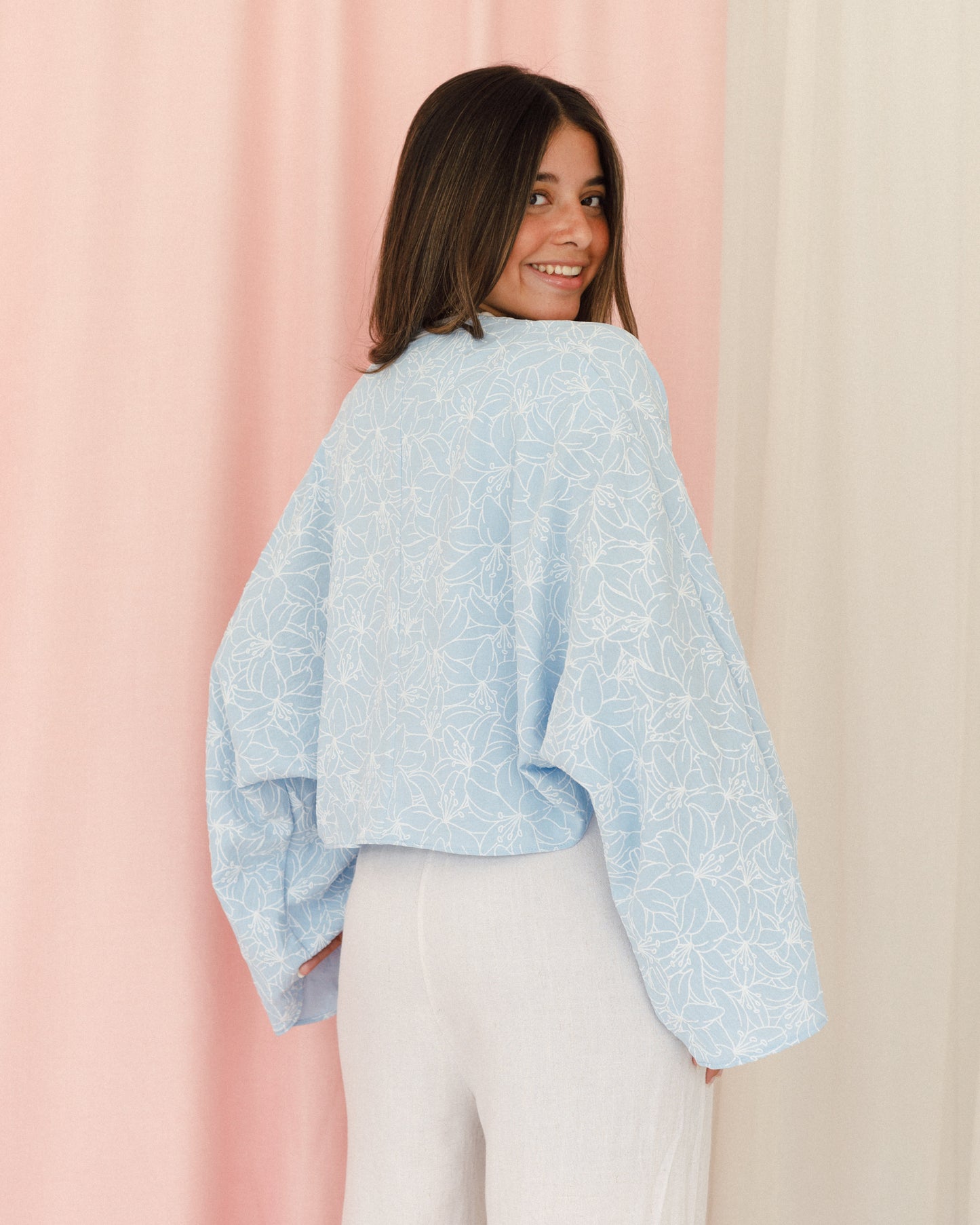 New Embroidered Tie Top Baby Blue