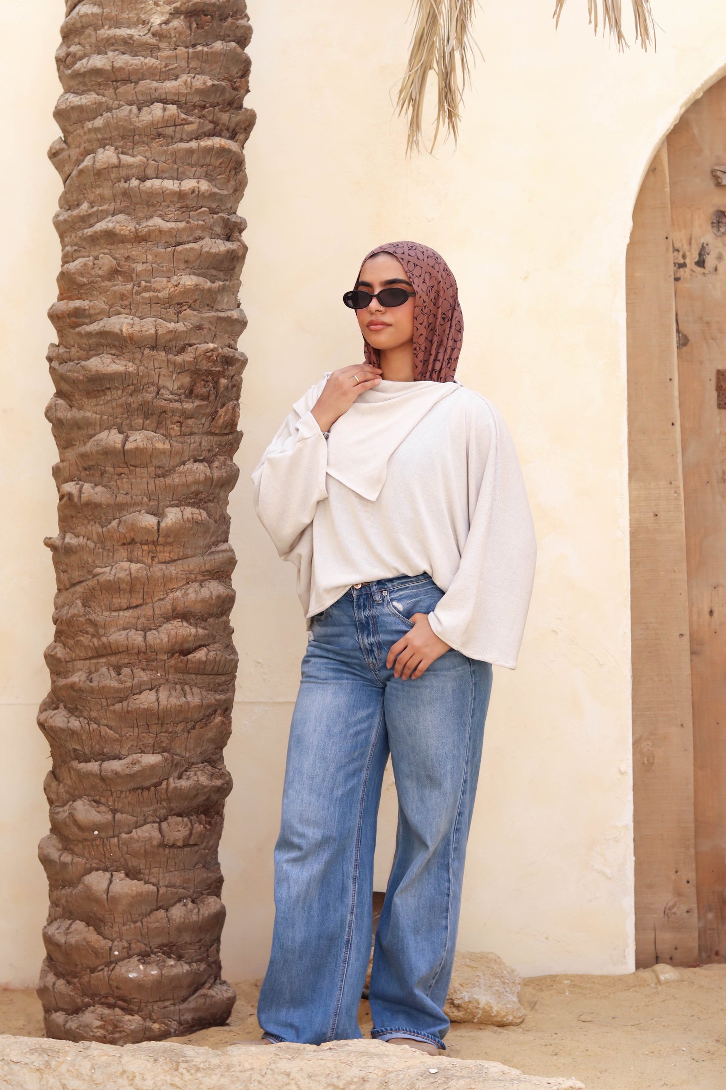 Oversized Drape Top Beige