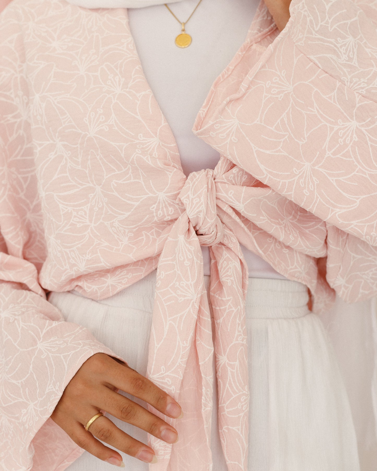 New Embroidered Tie Top Pink