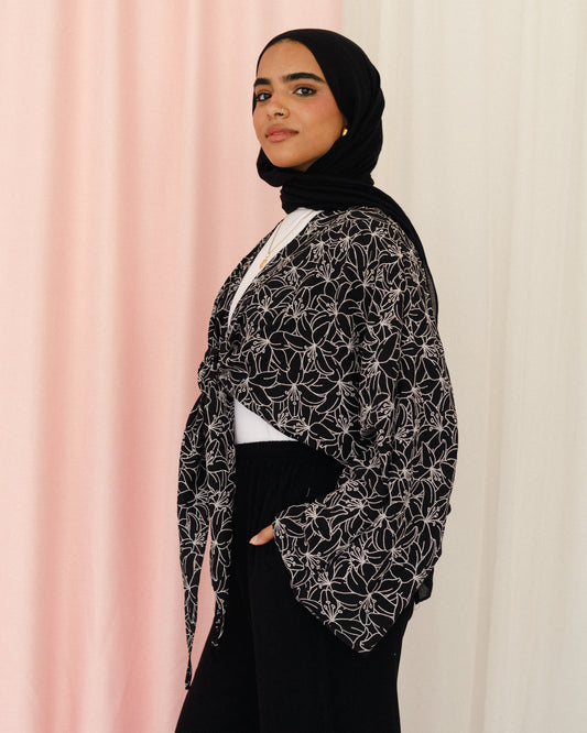 New Embroidered Tie Top Black