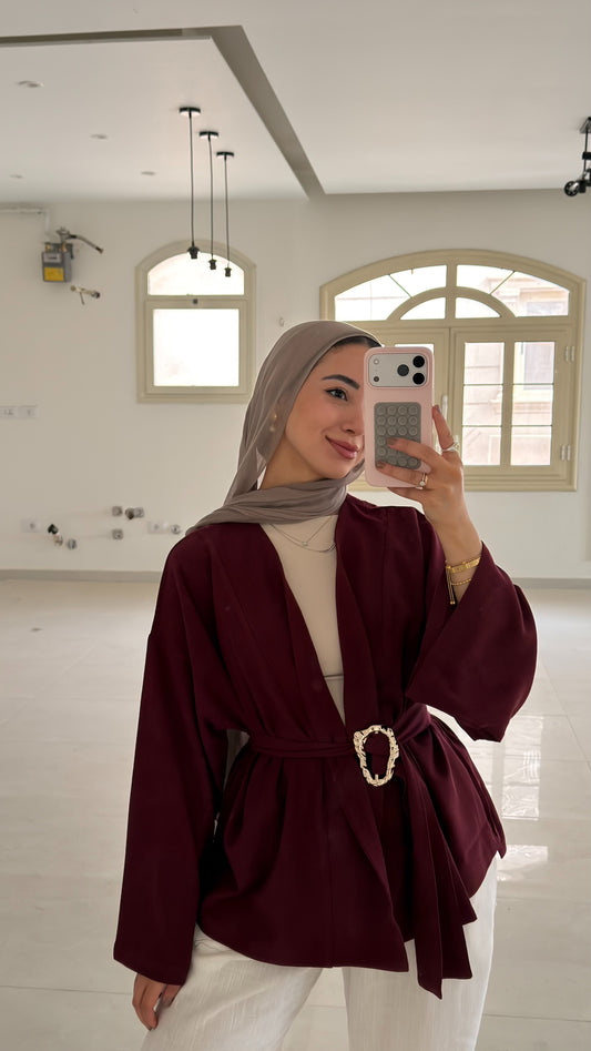 The Linen Drape Cardigan - Burgundy