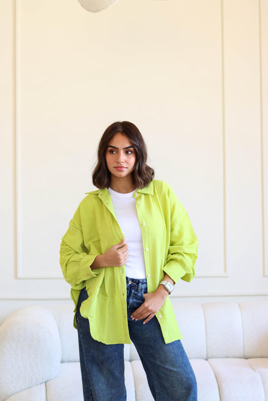 Waffle Cotton Shirt In Lime