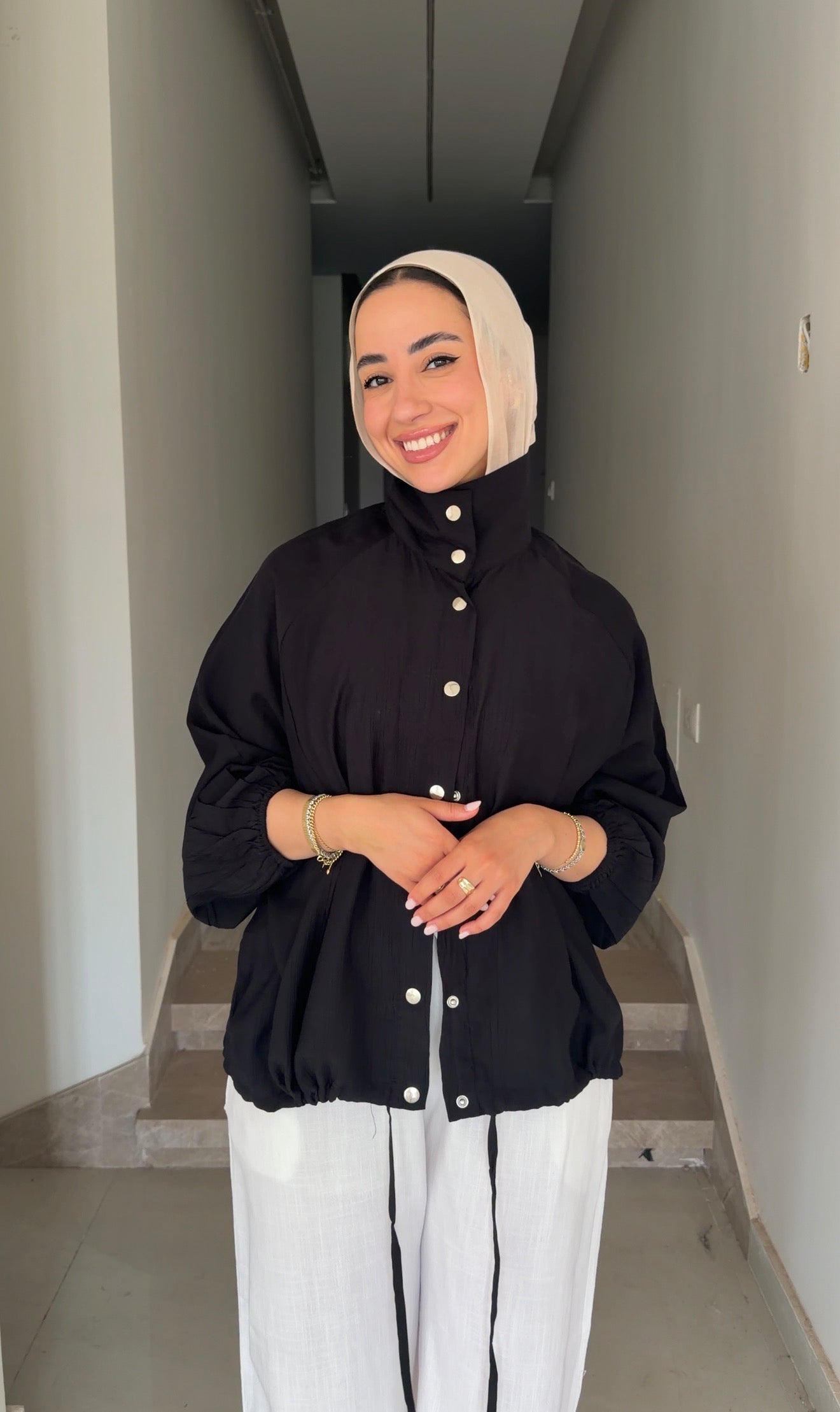 Silver Button Overshirt - Black