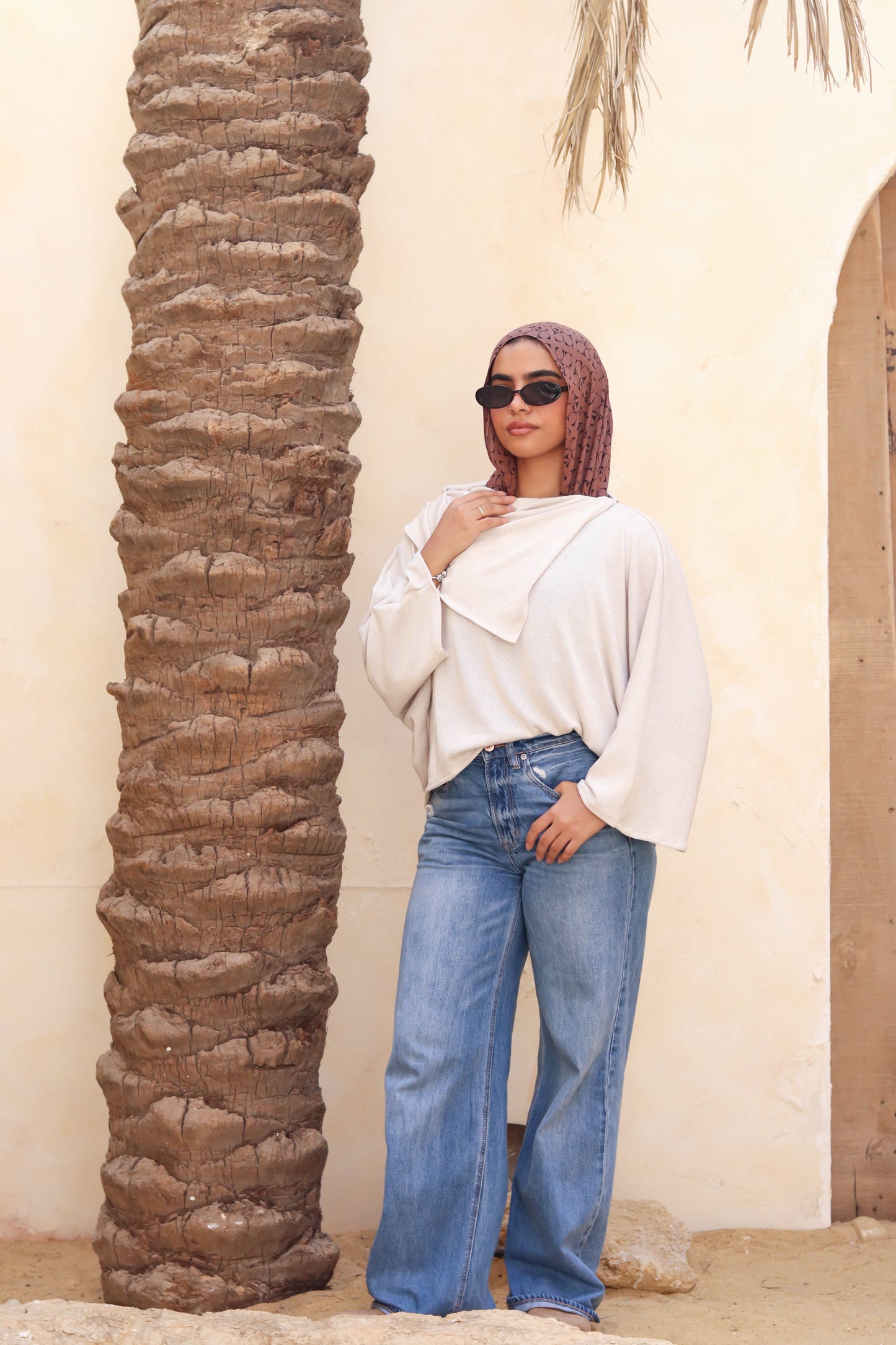 Oversized Drape Top Beige