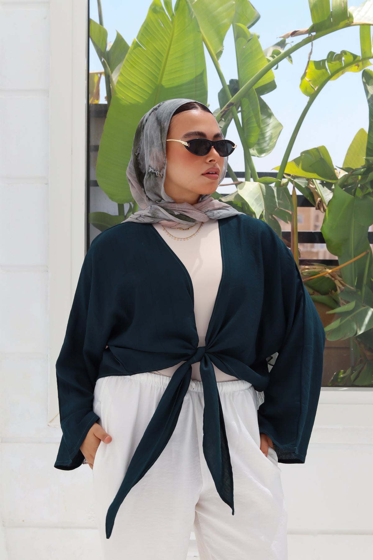 Cropped Flowy Sleeve Top - Teal