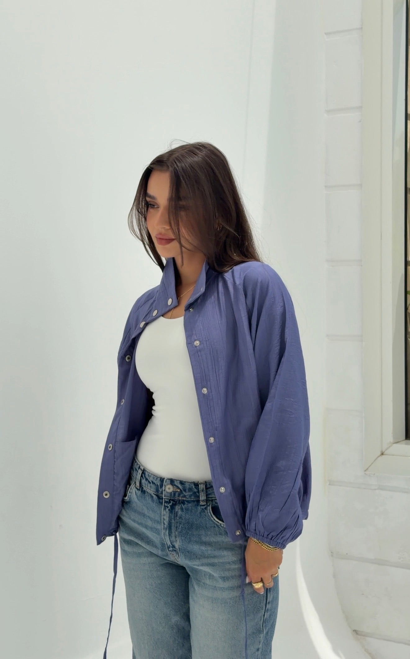 Silver Button Overshirt - Blue
