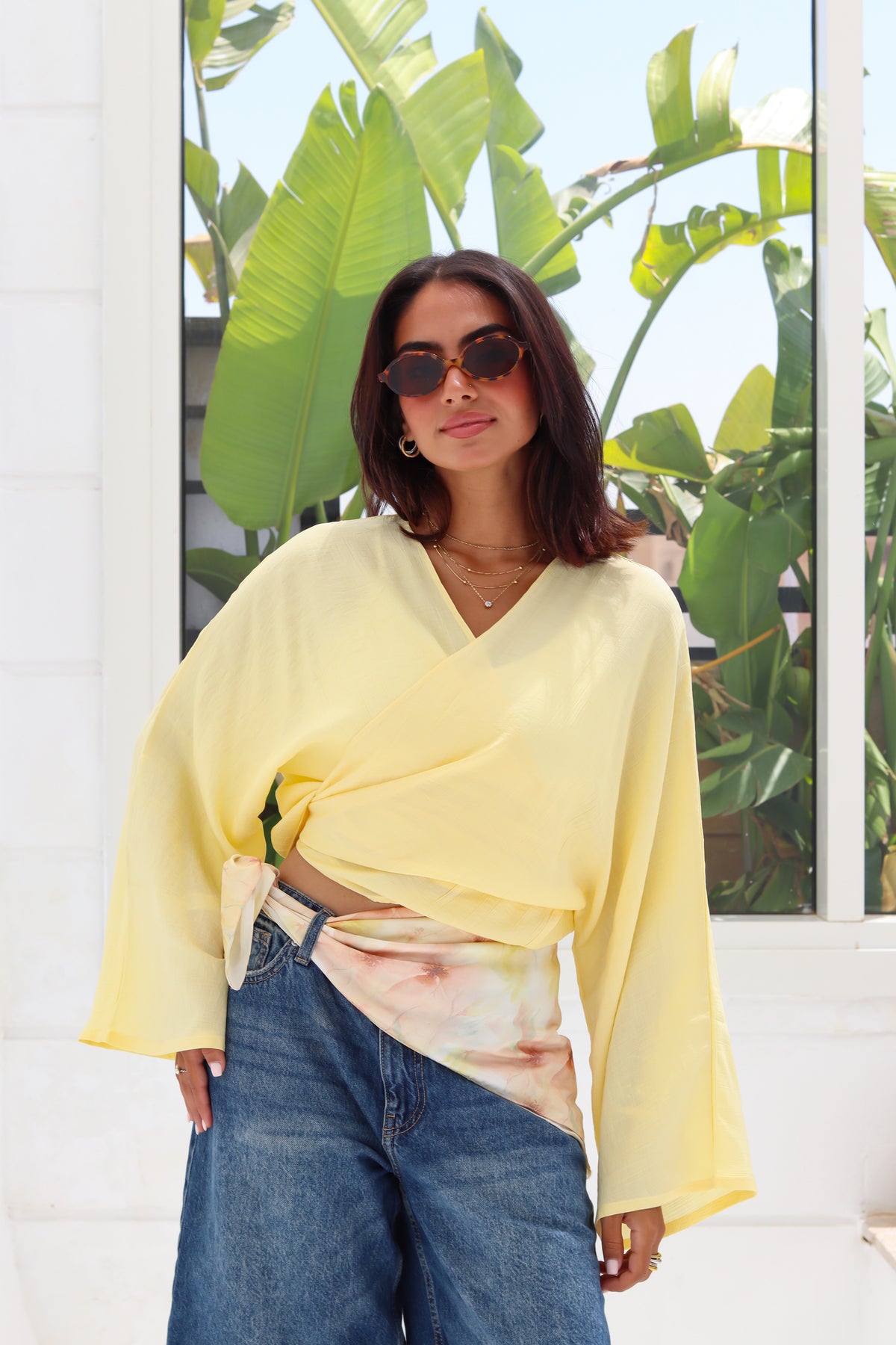 Cropped Flowy Sleeve Top - Butter Yellow