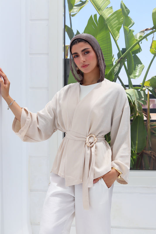The Linen Drape Cardigan - Beige