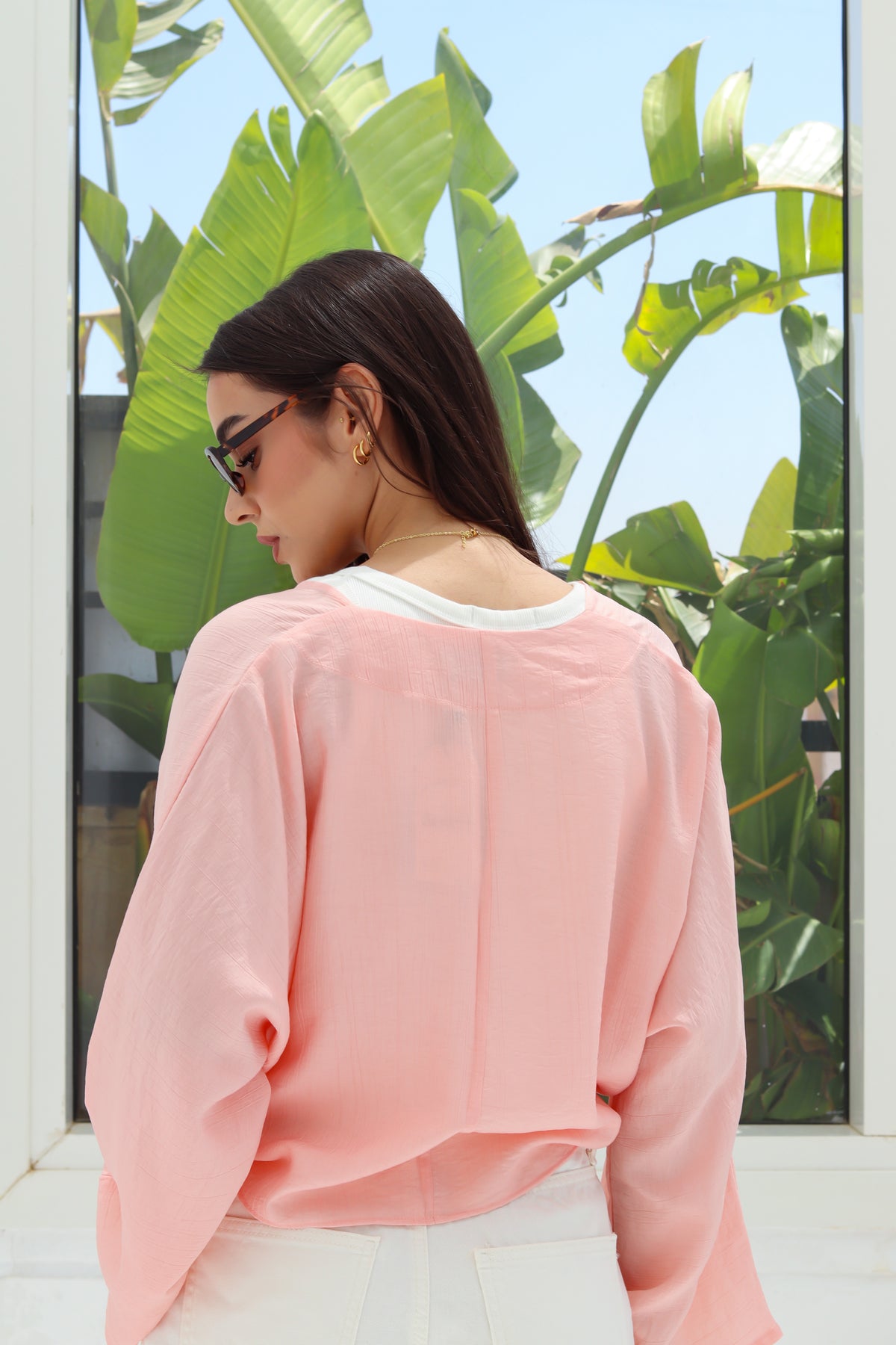 Cropped Flowy Sleeve Top - Peach