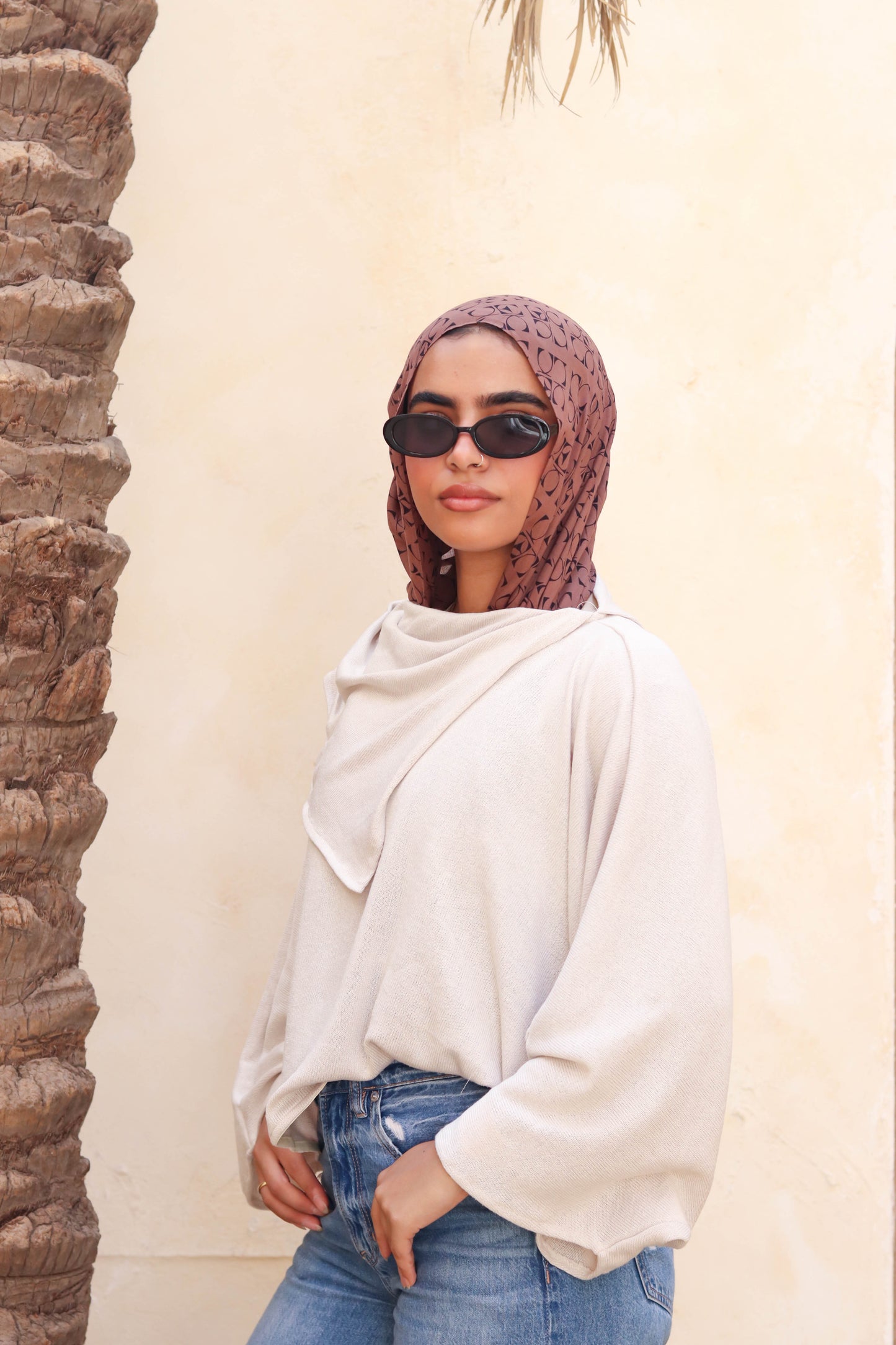 Oversized Drape Top Beige