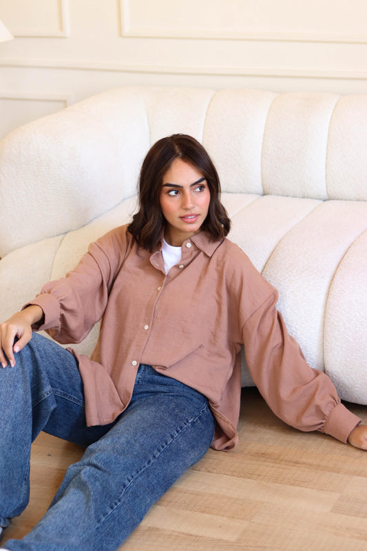 Oversized Cotton Shirt In Camel