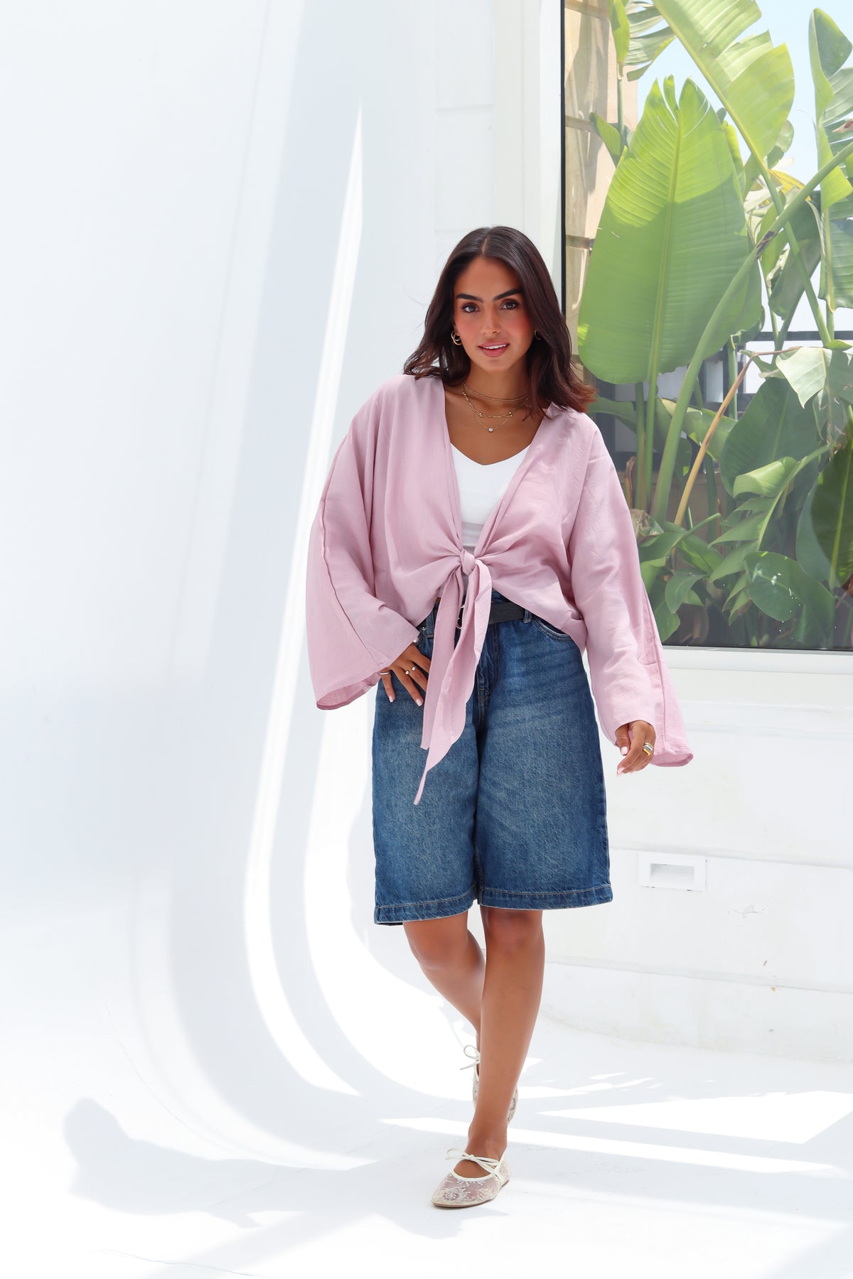 Cropped Flowy Sleeve Top - Cashmere