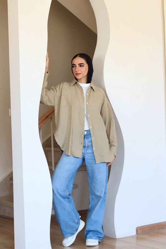 Waffle Cotton Shirt In Olive