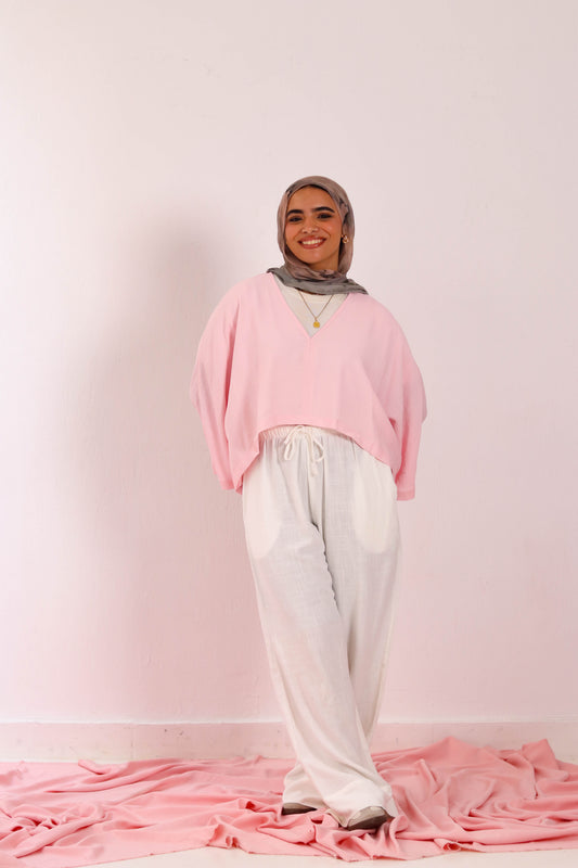 Cropped V neck - Baby Pink