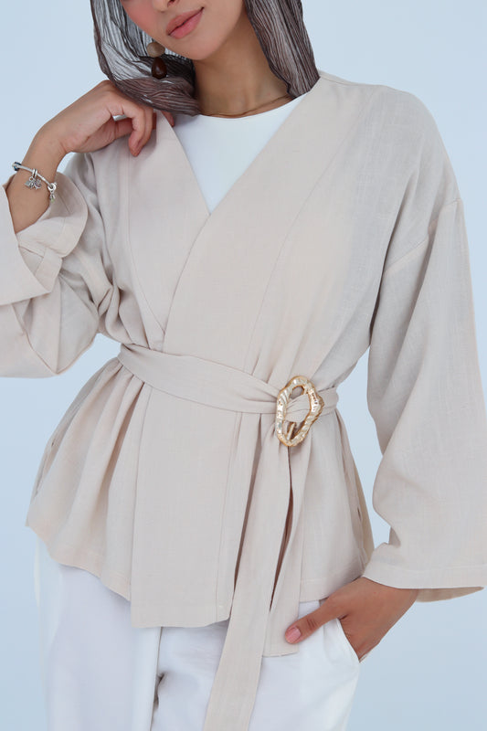The Linen Drape Cardigan - Beige