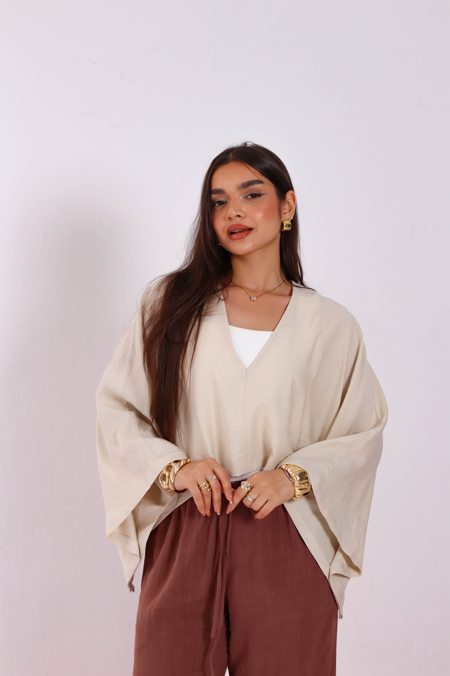 Cropped V neck - Beige