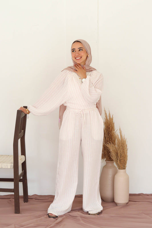 Studded Tie Set In Pink