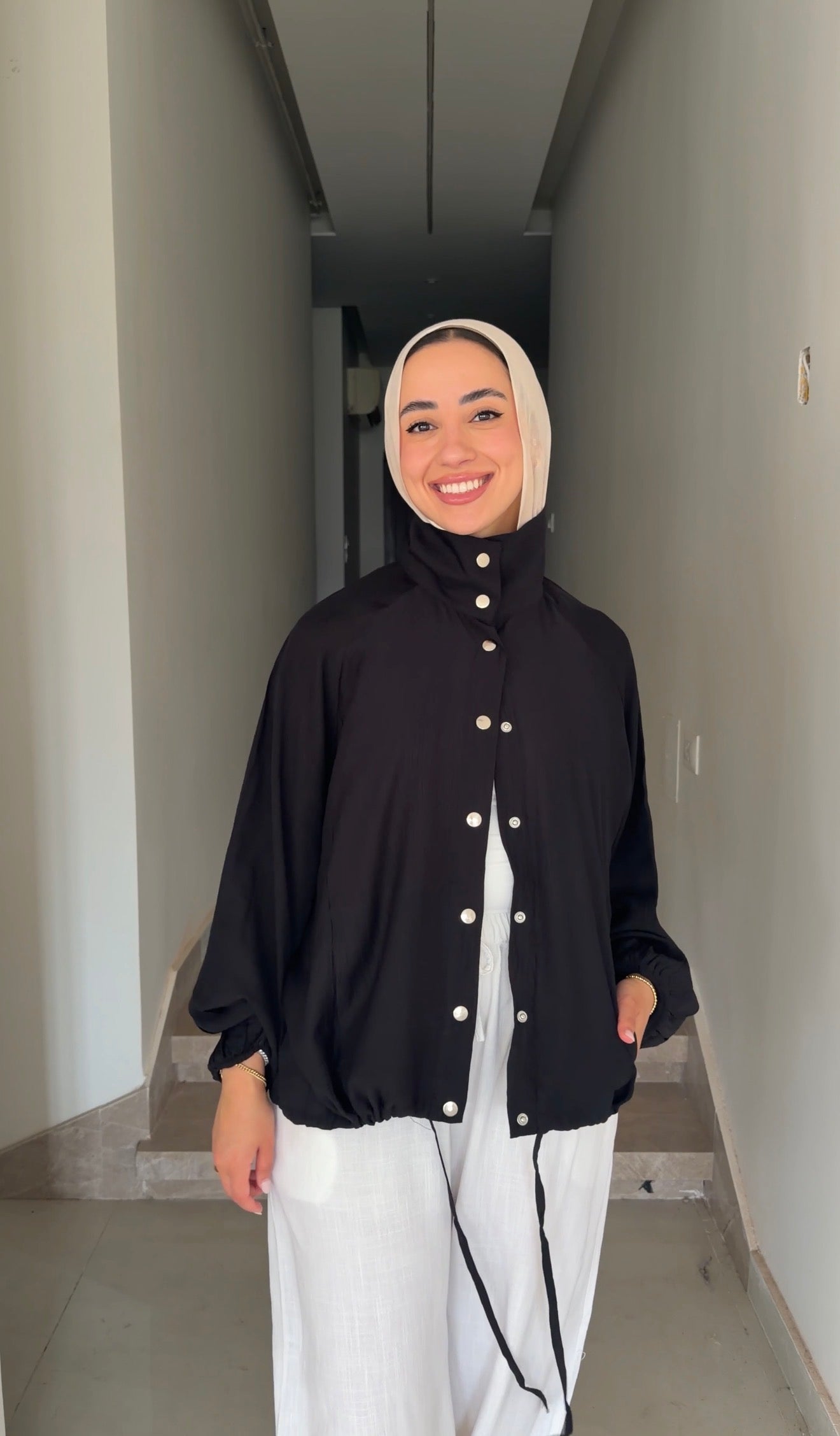 Silver Button Overshirt - Black