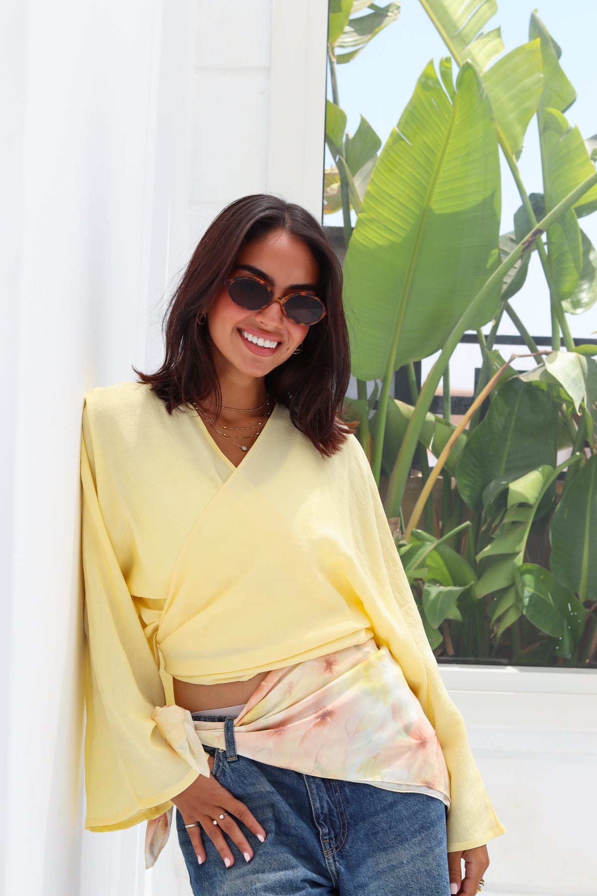 Cropped Flowy Sleeve Top - Butter Yellow